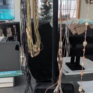 Mixed Beaded and Cord Necklaces - Black, Olive, Copper, Pearl